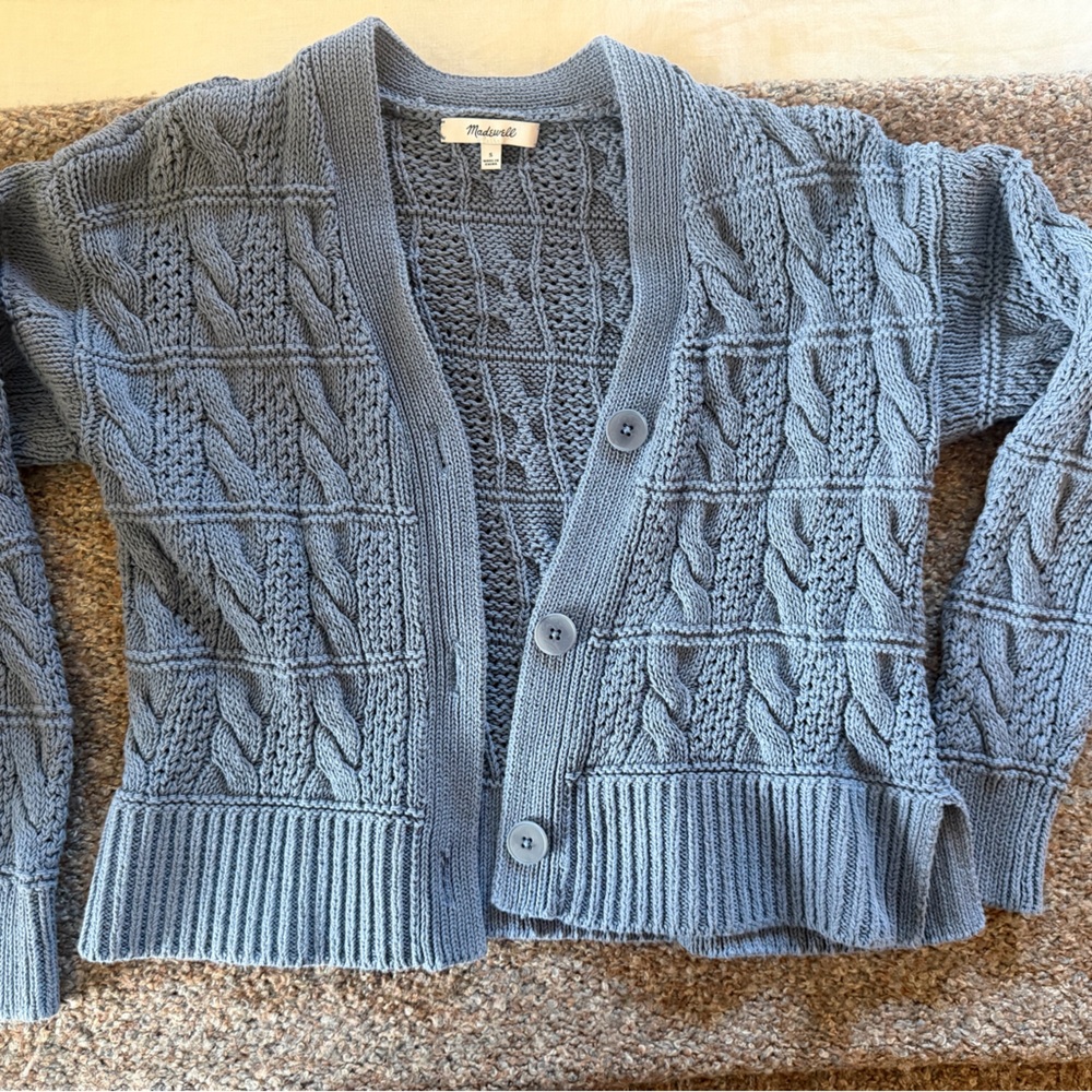 Madewell Men's Gray Cable Knit Cardigan